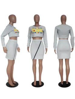 2 Pieces Black Pop Print Sweatshirt Top Mini Skirt Set