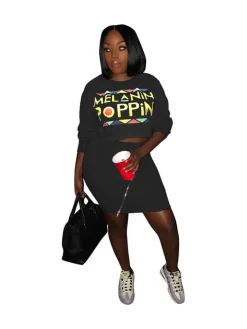 2 Pieces Black Pop Print Sweatshirt Top Mini Skirt Set