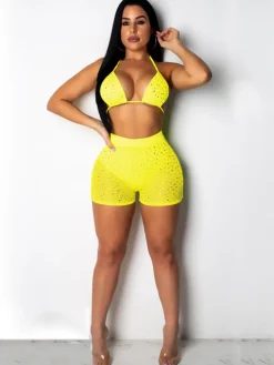 2 Pieces Mesh Sequins Bikini Swimsuit