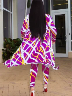 2 Pieces Stripe Print Cardigan Cover-Up+Pants