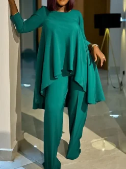 Asymmetric Hem Top Wide Leg Pants Set