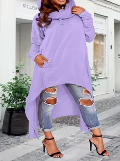 Asymmetric Long Sleeve Sweatshirts Tunic Top