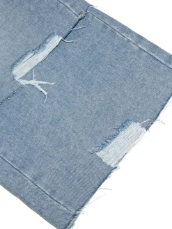 Asymmetrical Distressed Denim Capri Pants