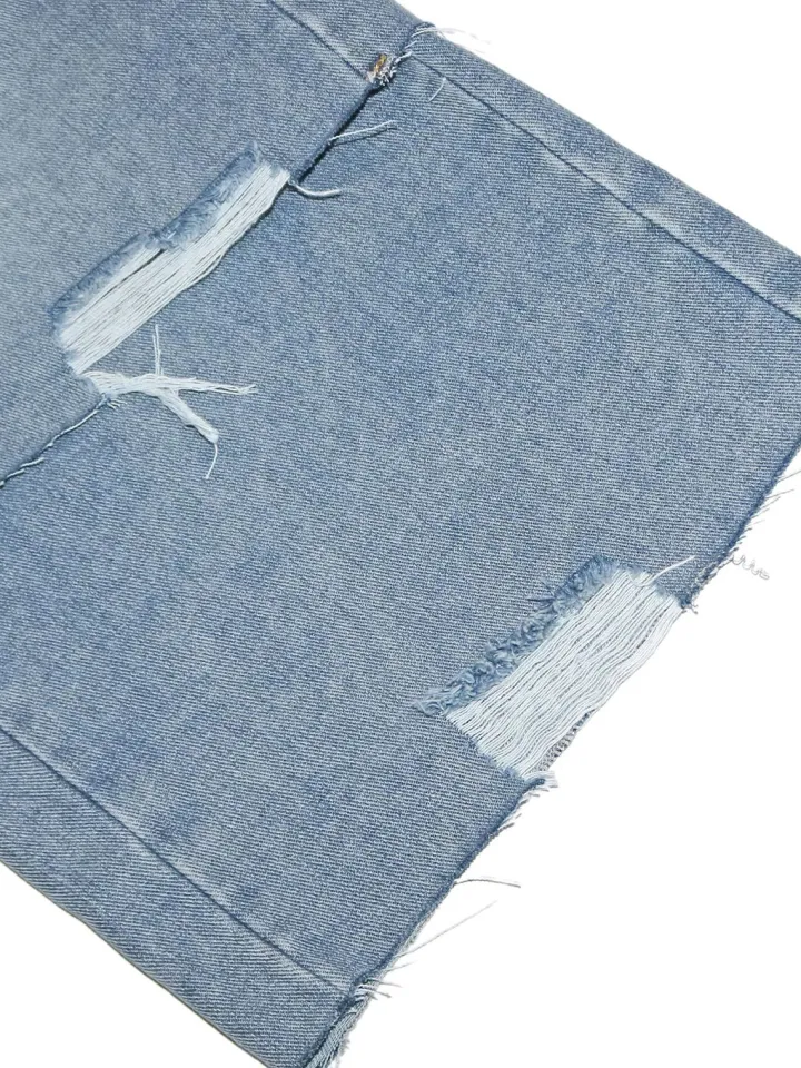 Asymmetrical Distressed Denim Capri Pants