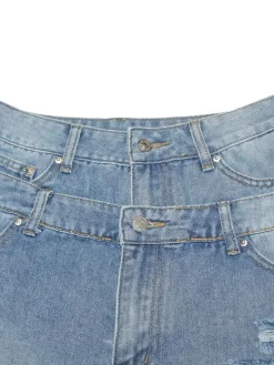 Asymmetrical Distressed Denim Capri Pants