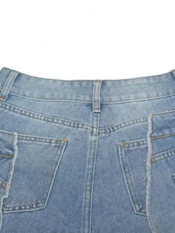 Asymmetrical Distressed Denim Capri Pants