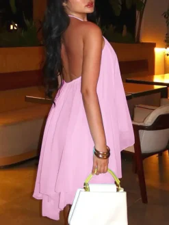 Backless Halter Chiffon Mini Dress