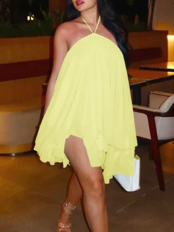 Backless Halter Chiffon Mini Dress