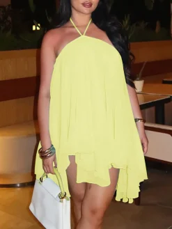 Backless Halter Chiffon Mini Dress