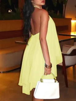 Backless Halter Chiffon Mini Dress