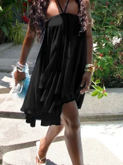 Backless Halter Chiffon Mini Dress