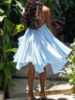 Backless Halter Chiffon Mini Dress