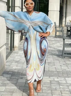 Bat Sleeve Floral Print Midi Dress