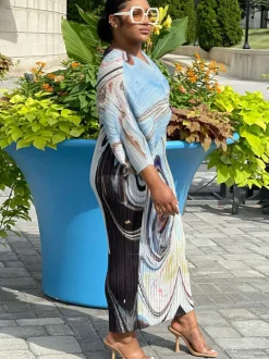 Bat Sleeve Floral Print Midi Dress