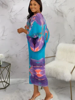 Bat Sleeve Floral Print Midi Dress