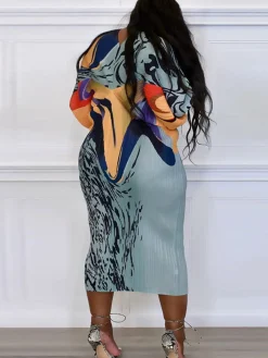 Bat Sleeve Floral Print Midi Dress