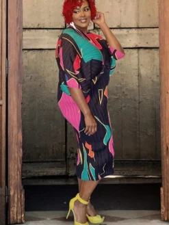 Bat Sleeve Floral Print Midi Dress