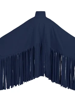 Batwing Sleeve Zipper Tassel Ponchos Top