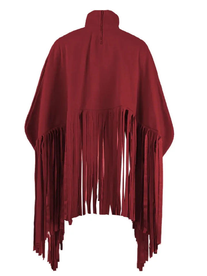 Batwing Sleeve Zipper Tassel Ponchos Top