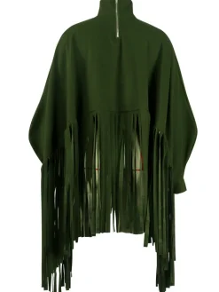 Batwing Sleeve Zipper Tassel Ponchos Top
