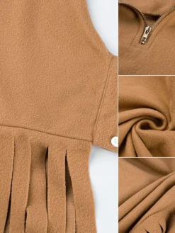 Batwing Sleeve Zipper Tassel Ponchos Top