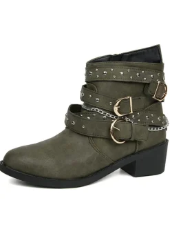 Belt Buckle Thick Heel PU Bootsies