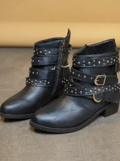 Belt Buckle Thick Heel PU Bootsies