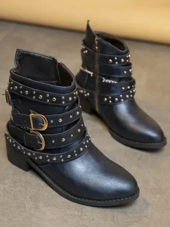 Belt Buckle Thick Heel PU Bootsies