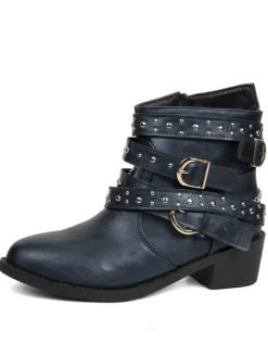 Belt Buckle Thick Heel PU Bootsies