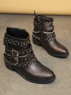 Belt Buckle Thick Heel PU Bootsies