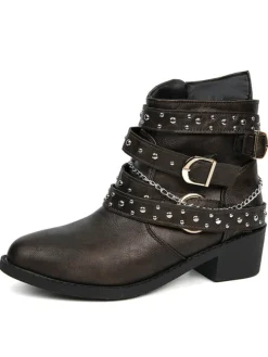 Belt Buckle Thick Heel PU Bootsies