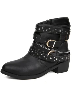 Belt Buckle Thick Heel PU Bootsies