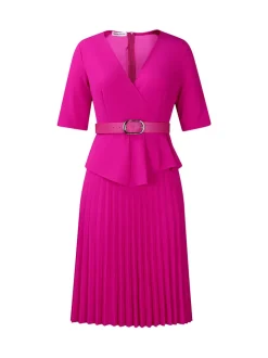 Belted Blazer Pleated Midi Dress