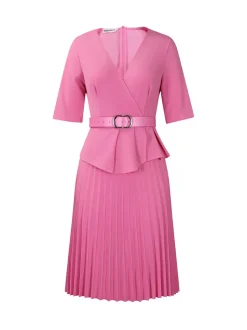 Belted Blazer Pleated Midi Dress