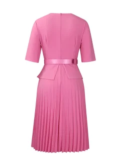 Belted Blazer Pleated Midi Dress