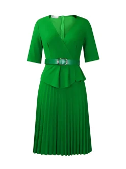 Belted Blazer Pleated Midi Dress
