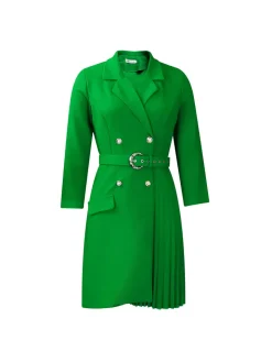 Belted Blazer Pleated Midi Dress