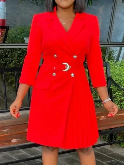 Belted Blazer Pleated Midi Dress