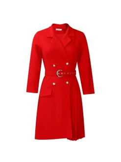 Belted Blazer Pleated Midi Dress