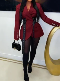 Belted Button Blazer Jacket