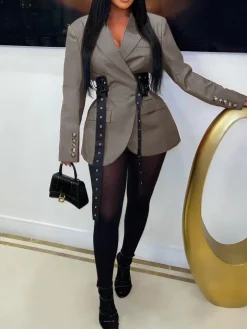 Belted Button Blazer Jacket