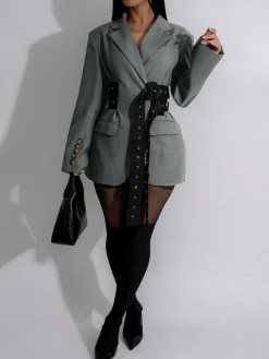 Belted Button Blazer Jacket