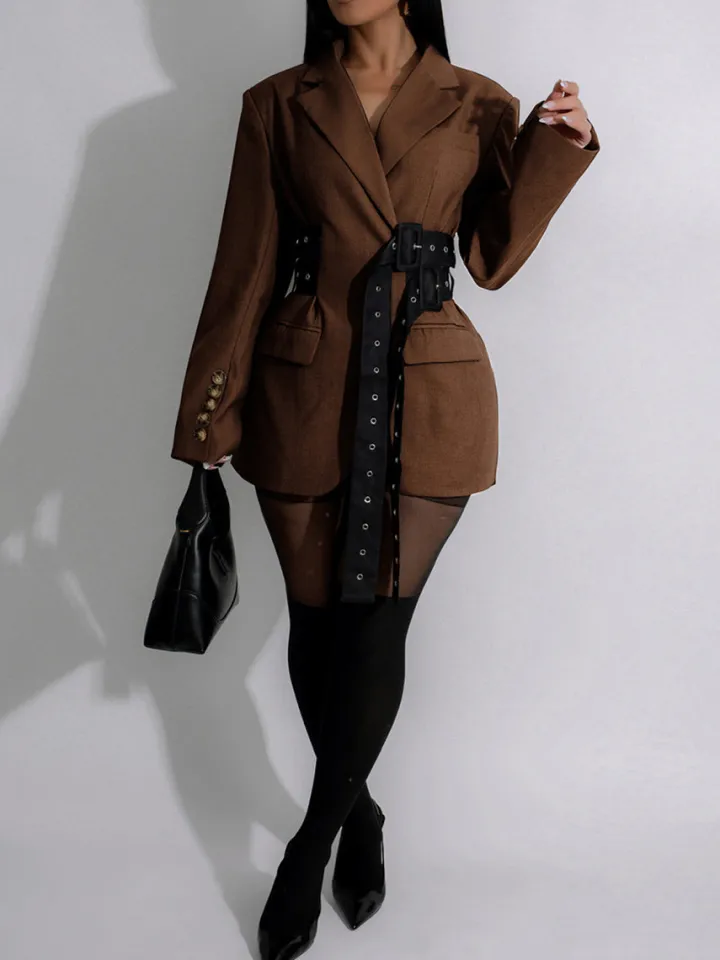 Belted Button Blazer Jacket