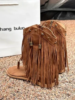 Bohemian Studs Tassel Thong Sandals