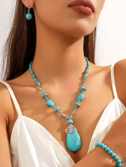 Bohemian Turquoise Earring Bracelet Necklace Sets