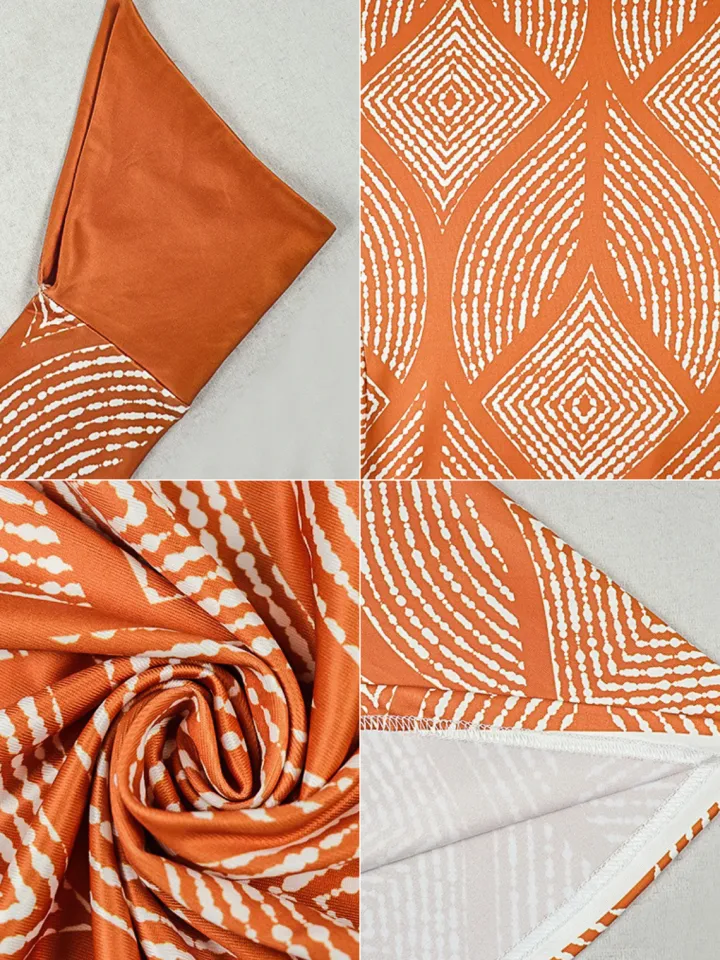 Boho Asymmetric Neck Geometric Maxi Dress