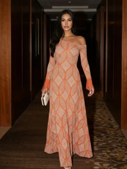 Boho Asymmetric Neck Geometric Maxi Dress