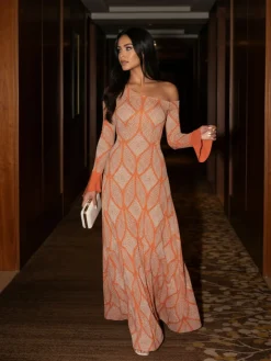 Boho Asymmetric Neck Geometric Maxi Dress