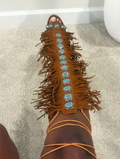 Boho Gemstone Lace-Up Fringe Heeled Sandals