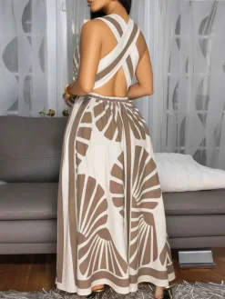 Boho Print Cross Back Maxi Dress